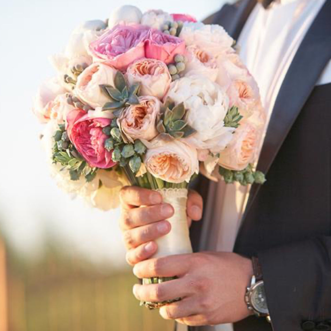 №175 Soft Peach & Pink Peony Bridal Bouquet