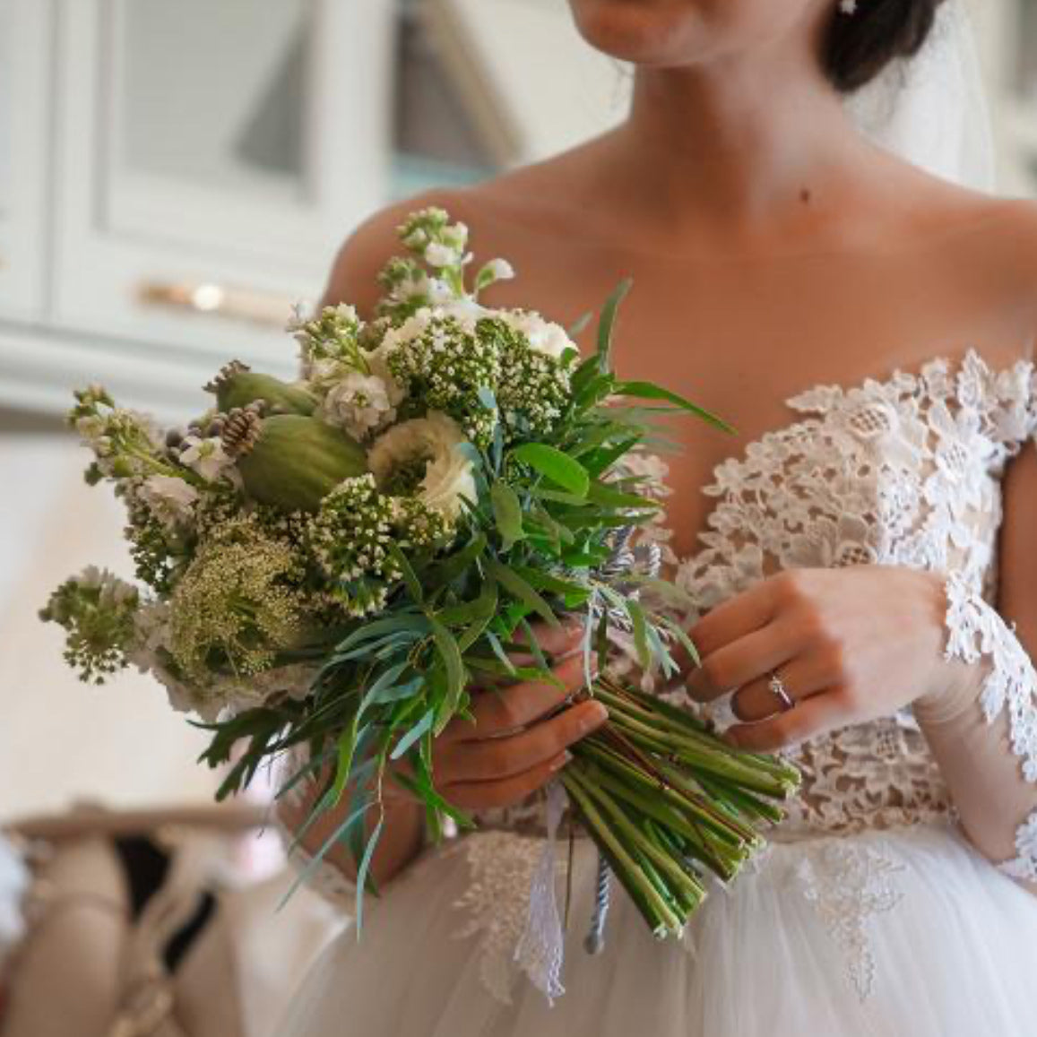 №177 Rustic Green & White Wildflower Bridal Bouquet