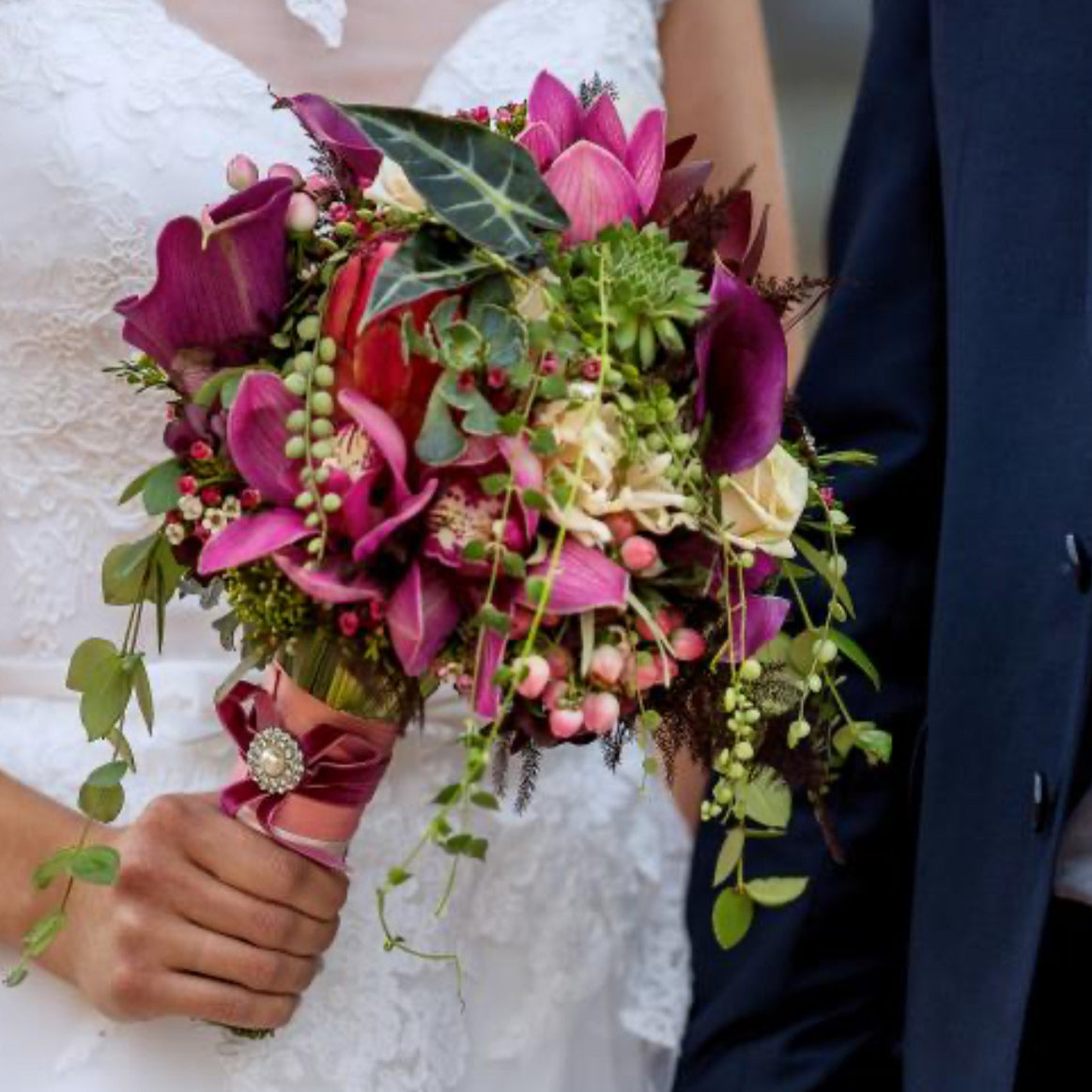 №180 Vibrant Plum & Blush Wildflower Bridal Bouquet