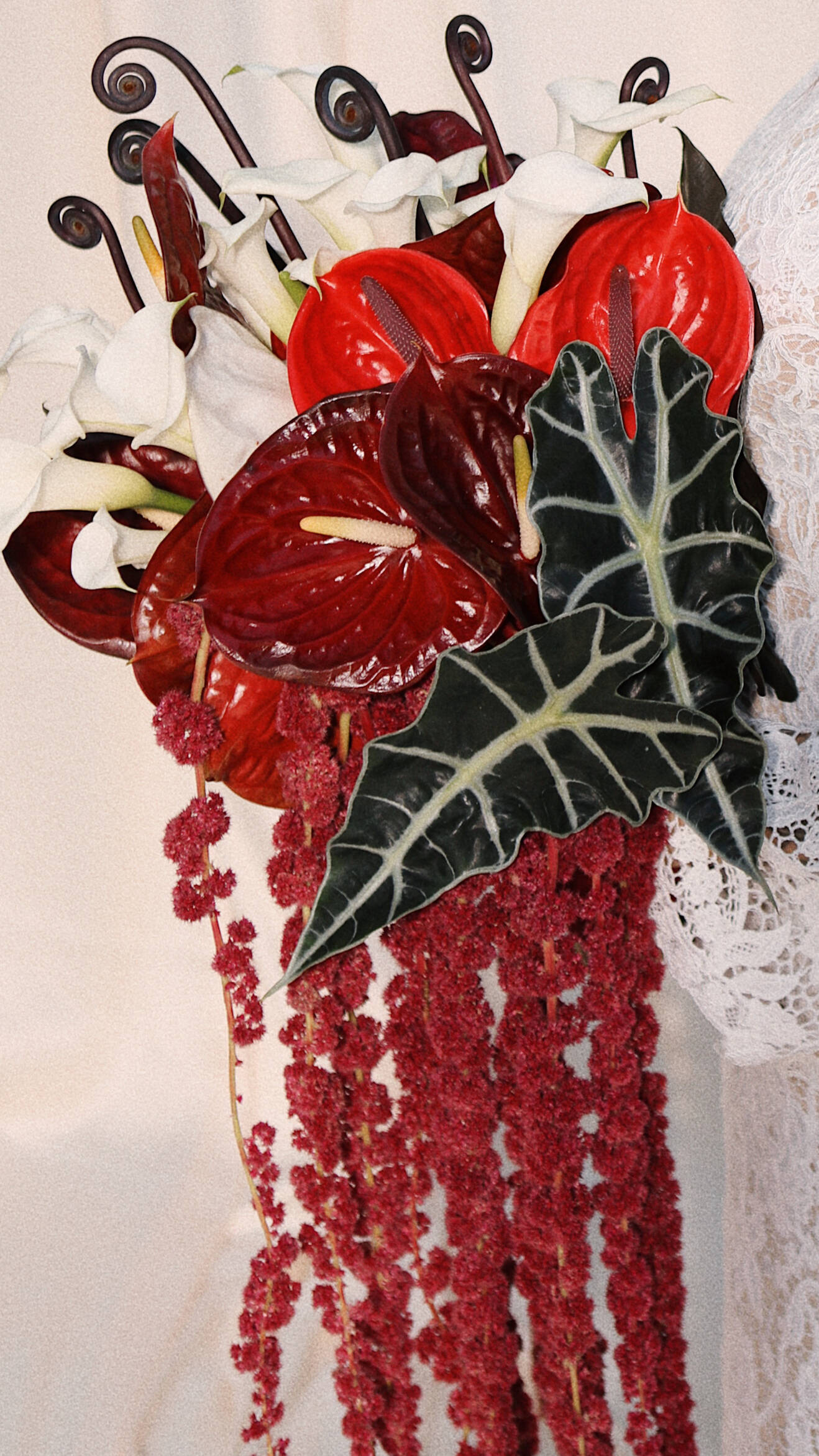 №184 Dramatic Red & White Calla Lily Bridal Bouquet