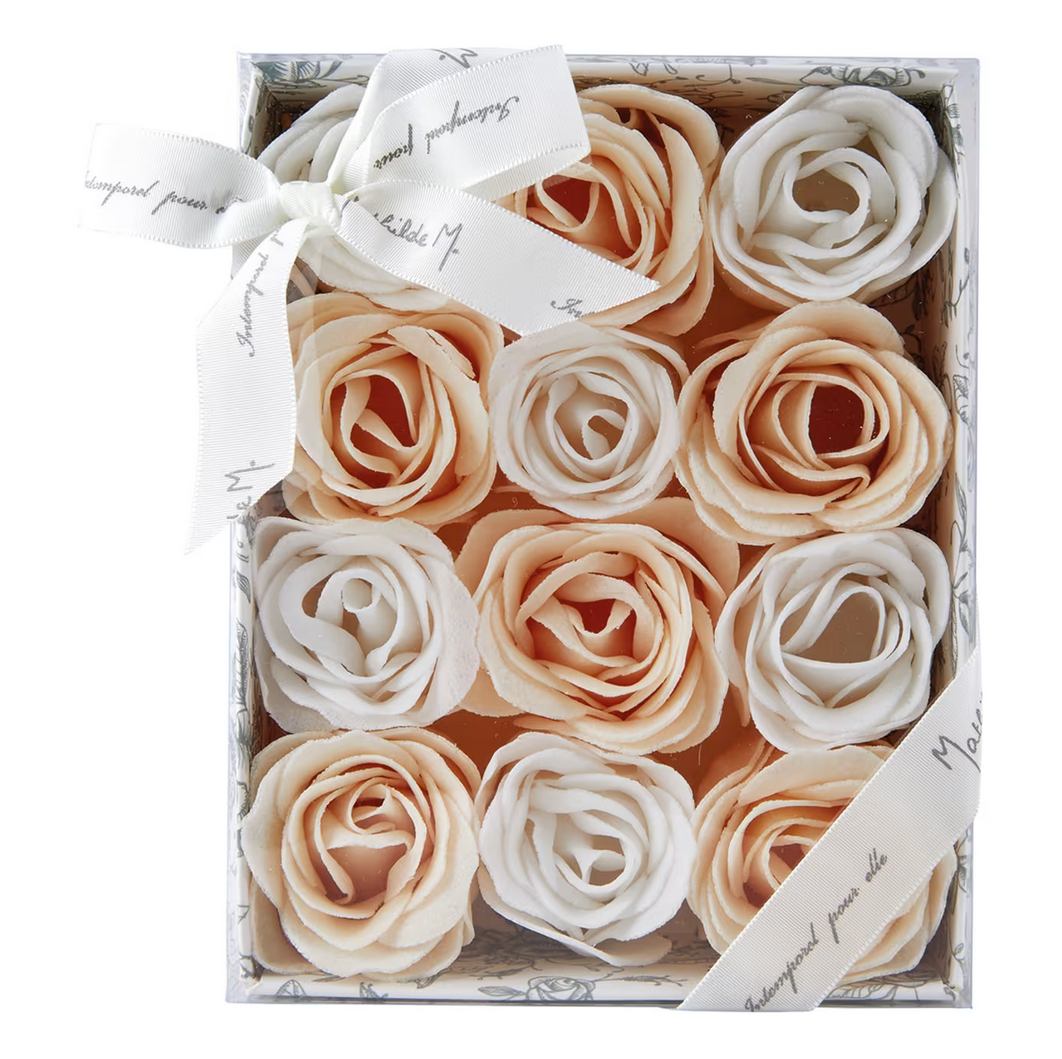 Giftset 12 soap roses 6 white and 6 nude - Rose scent