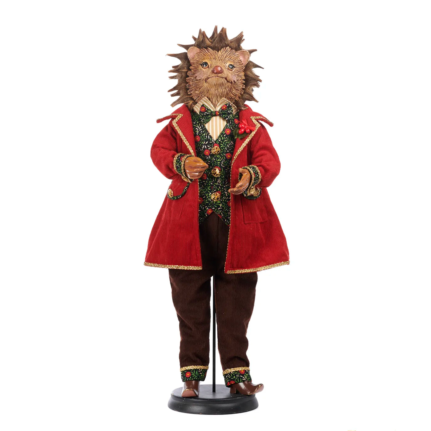 CHRISTMAS FIGURE WOODL.HEDGEHOG BOY DOLL W/STAND&amp;BOX RD 66CM