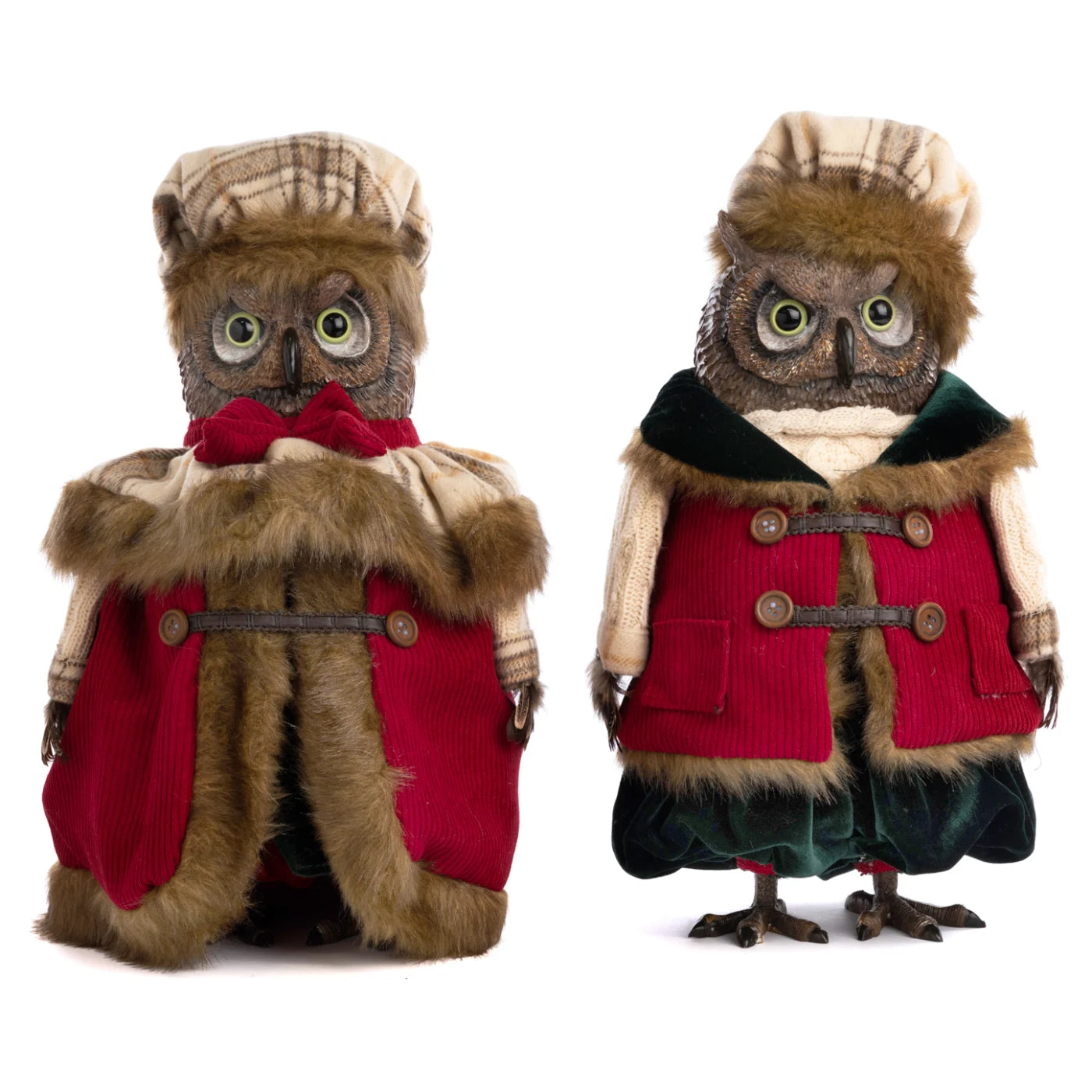 CHRISTMAS FIGURE FABR.TART.OWL COUPLE DOLL  RD/CRM 35CM