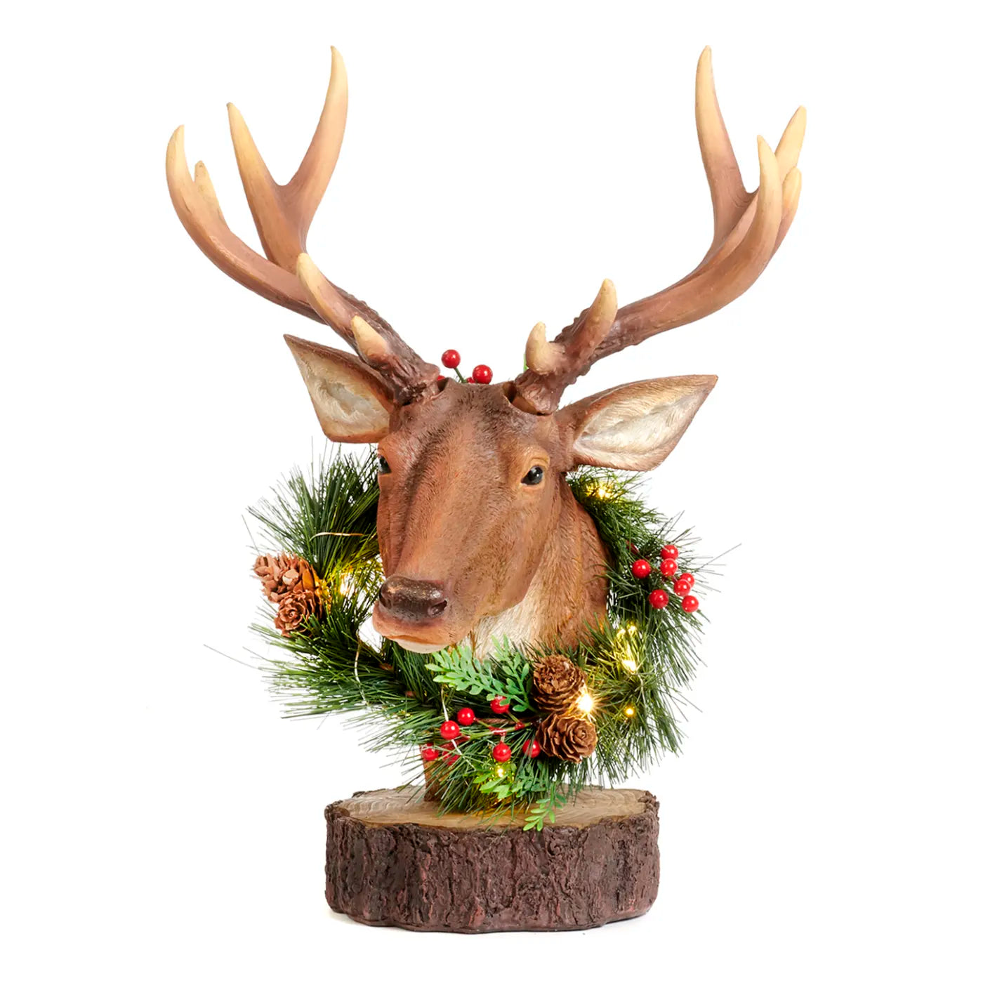 CHRISTMAS FIGURE LED L.XMAS DEER HEAD TT BRWN/GRN 39CM batt.op