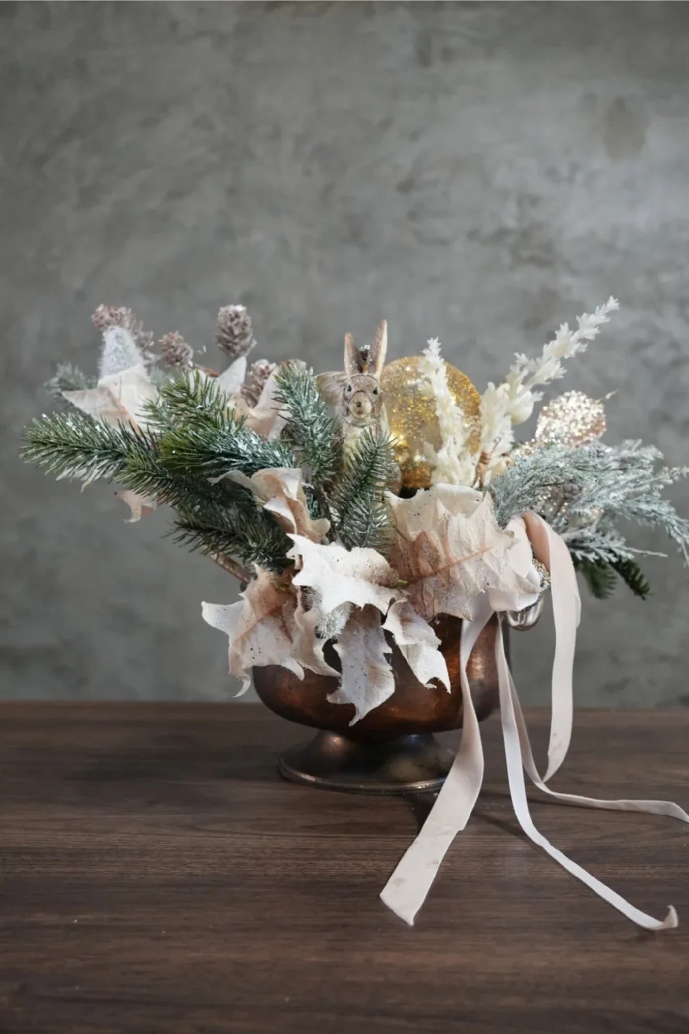 Christmas Centerpiece "Fairy on a Rabbit". LUXE Christmas decor.