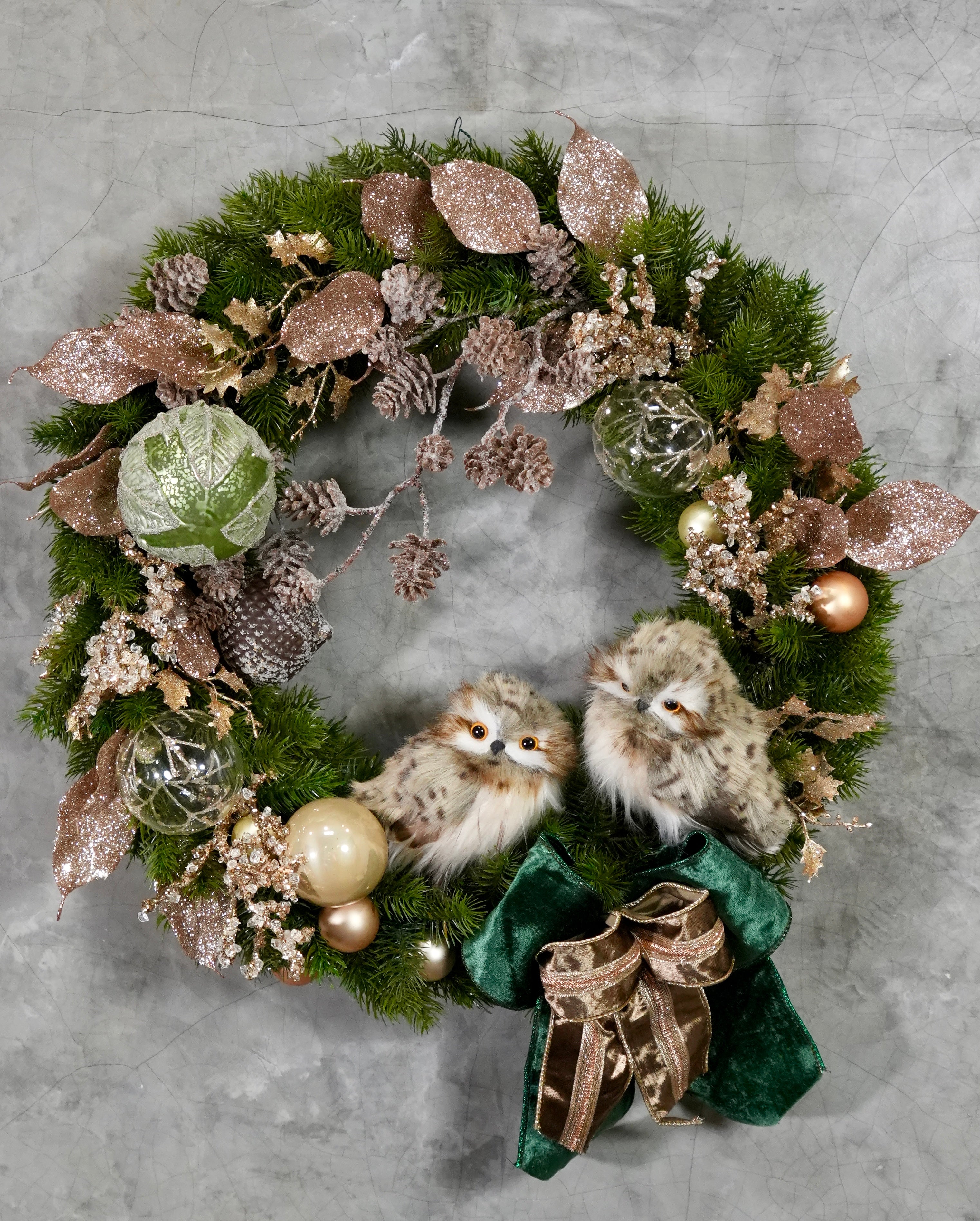 LUXE Christmas wreath "Owls in the Enchanted Forest". Holiday wreath. Winter wreath