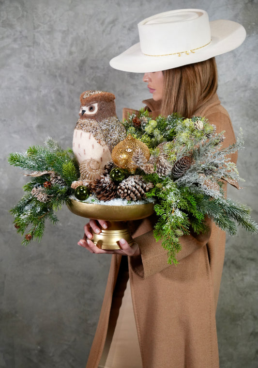 Christmas Centerpiece " Owl in the Forest". LUXE Christmas decor
