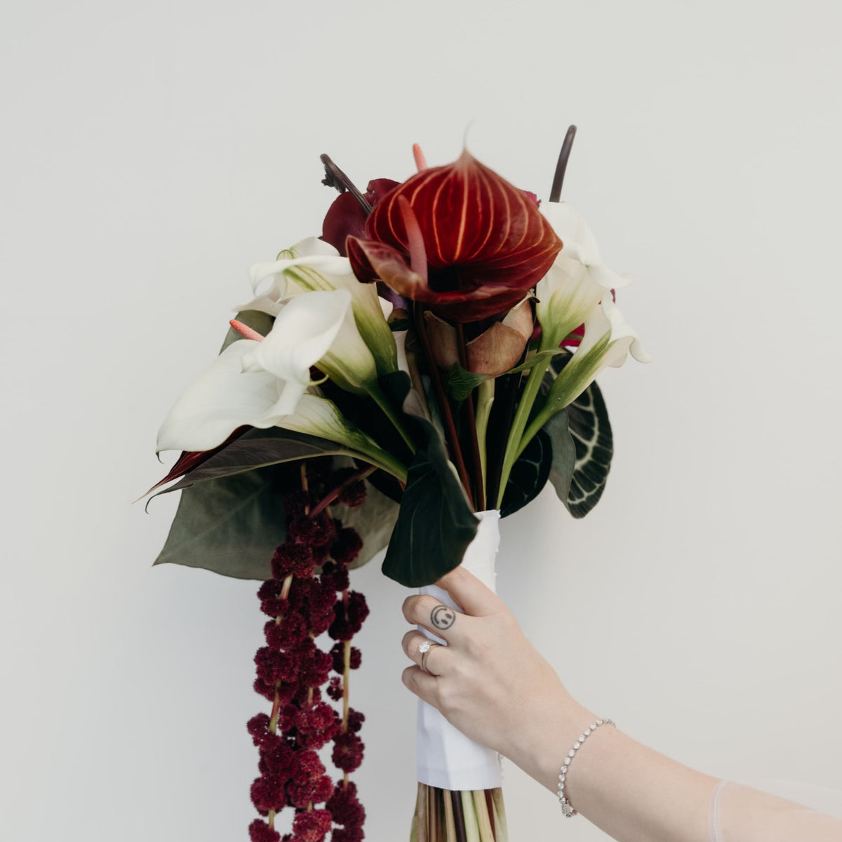 white and red calla lily bouquet Striking Red & White Calla Lily Bridal Bouquet