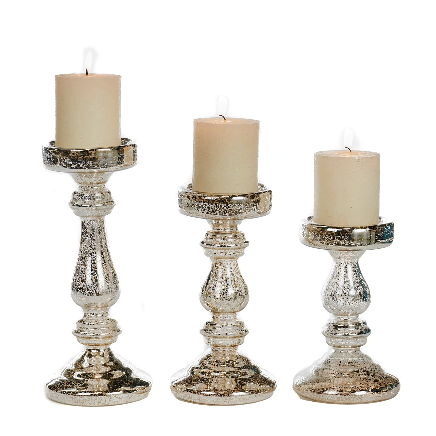 16CM GLSS ANT.CANDLE HOLDER SET/3