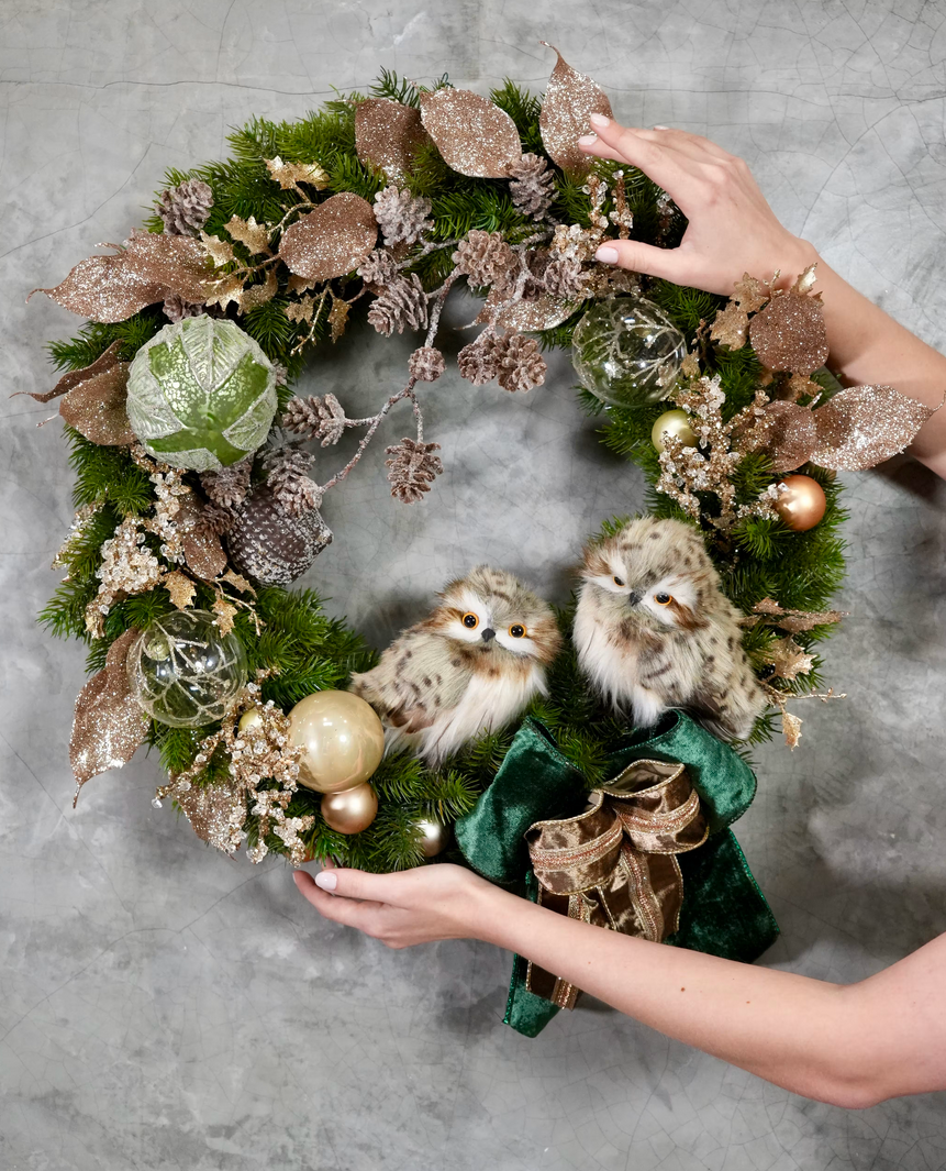 LUXE Christmas wreath "Owls in the Enchanted Forest". Holiday wreath. Winter wreath.