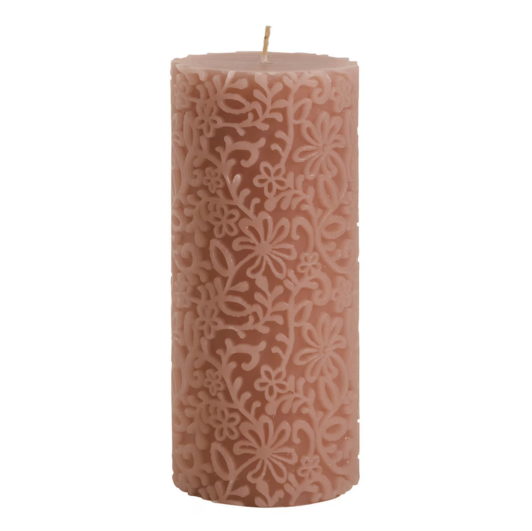 Decorative Candle Dark Pink Flower - Large Model - H. 8"