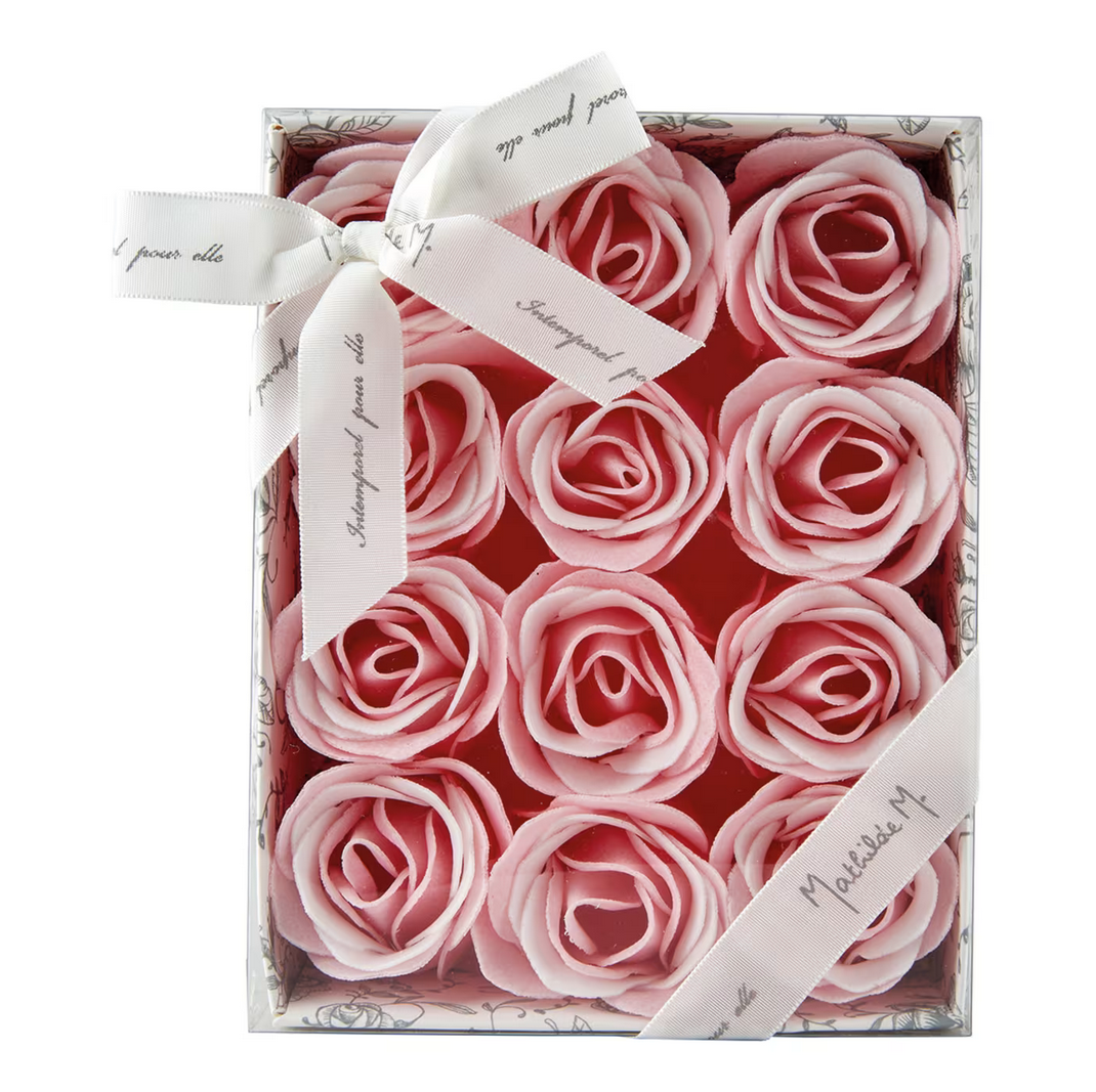 Giftset 12 soap roses pink and white - Rose scent