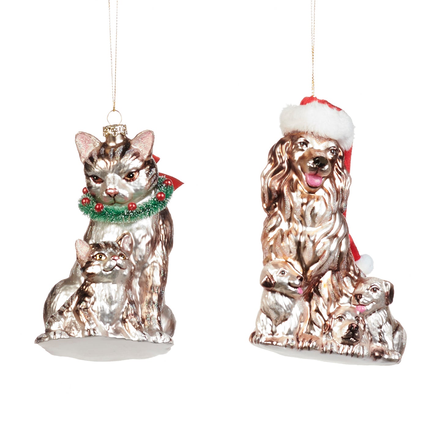 FIGURE GLSS/FABR.XMAS CAT/DOG FAM.ORN ASS/2 CRM/GRY 15CM